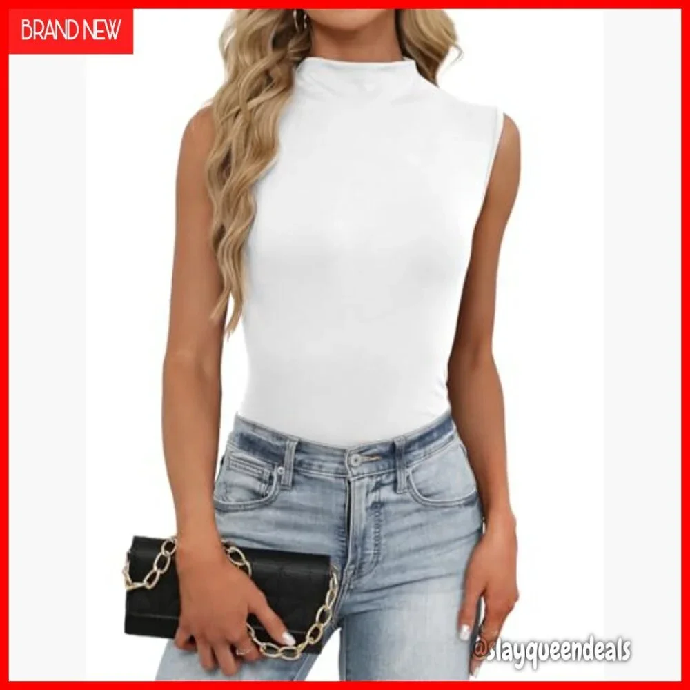 Mock Turtleneck Sleeveless Tank Top Stretchy Relax Fit Casual Layer - Picture 3 of 7